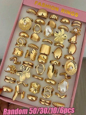 50/30/10/3pcs Women's Fashion Ring Set, Asymmetrical Smooth Geometric Liquid Ring, (Random Styles)