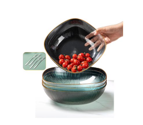 Qiccijoo Salad Bowl Set of 4,Acrylic Mixing and Serving Bowls,Reusable Large Plastic Bowl for Fruit