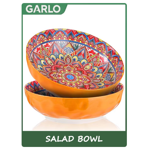 Salad Bowl, Large Ceramic Serving Bowls, Soup Bowl Set of 2, 10 inch Dinner Plates for Pasta, Boho Decorative