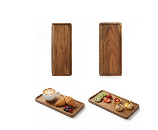Set of 2 Acacia Wood Serving Trays (Small & Large) – Rectangular 29 x 10.5 & 29.5 x 13 cm Platters for Arabic Coffee, Dates, Snacks, Cheese, Mezze & Desserts, Wooden Kitchen Décor