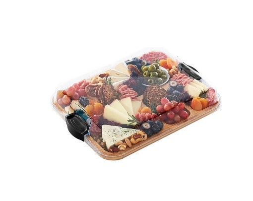 Portable Cutting Board with Lid for Travel, Bamboo Charcuterie Board with Cover Compartments