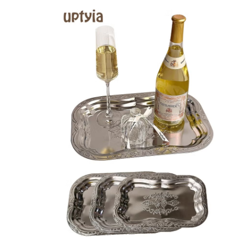 3 Pack Stainless Steel Tray, Large Decorative Tray，Serving Tray Stainless Steel Jewelry Dish Organizer Tray for Dresser Counter Bathroom Vanity Tray Fragrance Holder Tray，Silver