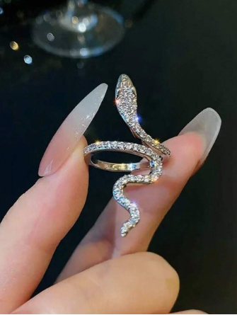 1pc Gothic Shiny Elegant Snake Ring With Zirconia Stone, Adjustable Cuff Bracelet, Unique Jewelry For Men & Women, Special Party Decoration
