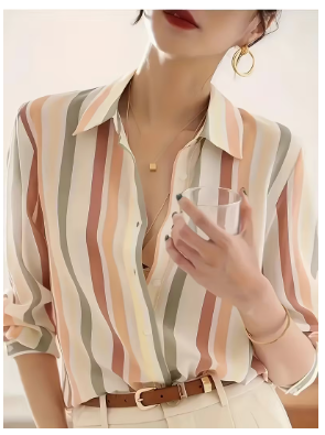 Women'S Casual Striped Long Sleeve Shirt -