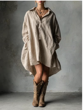 Spring Summer Autumn Elegant Solid Texture Women'S Dress with Lapel And Straight Button