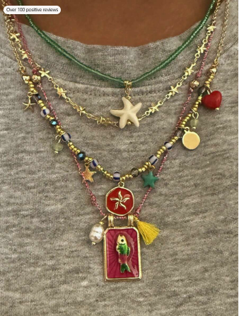 4pcs/Set Bohemian Handmade Colorful Braided Necklace, Ins Style Luxury Starfish, Heart Pendant Necklace, Suitable For Vacation, Festival, Party, Beach, Gift For Girlfriend, Travel Gift