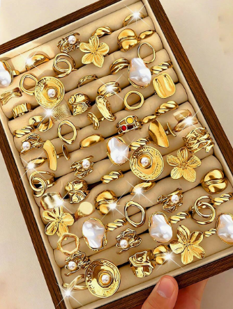 20/7pcs Vintage Elegant Luxurious Bohemian Style Women Metal & Pearl Ring Set, Suitable For Daily, Party, Wedding, Holiday, Valentine's Day Wear