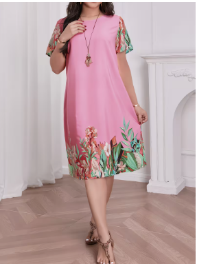 Plus Size - Plus Size - Women'S Plus Size Loose Floral Print Straight Dress