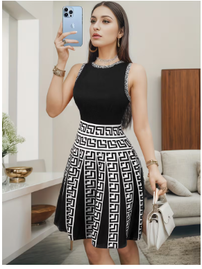 Women's Striped Print Patchwork Vest Dress 017
