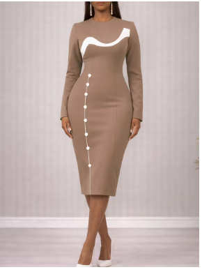 Women'S Midi-Length Dress with a Basic And Easy Small Round Neck