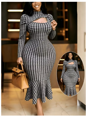NOU Women's Midi Dress Features a High Neckline with a Chest-cutout Design That Accentuates a Proud Figure While Flattering the Neckline