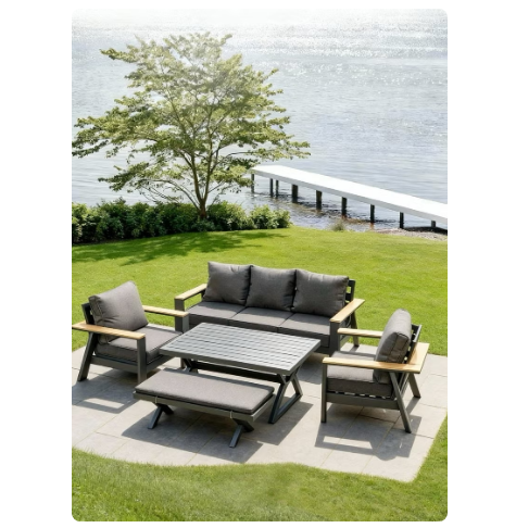 5-Seater Aluminum Outdoor Sofa Set with High Table & Bench -Weather-Resistant Patio Furniture for Gardens, Balconies &Poolside