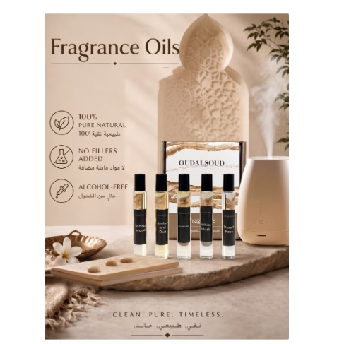 5 Piece Aroma Fragrance Oil Set 50ml in Total, 100% Pure Plant Fragrance Oil/ALCOHOL-FREE /Pefume Oil/Amber Oud, Sandalwood, Desert Rose, Lavender,White musk/Humidifier And Diffuser