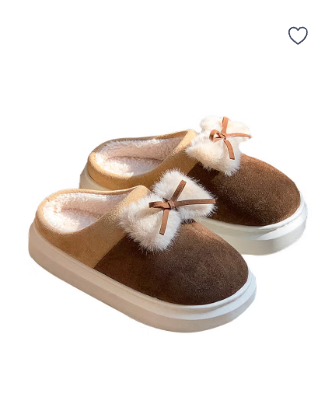 Bow Cotton Slippers Women'S Indoor Home Fleece-Lined Warm Thick Bottom Anti-Slip Cotton Slippers