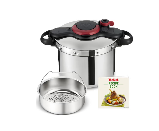 TEFAL Pressure Cooker | ClipsoMinut’® Easy 9 L | Stainless Steel Pressure Cooker | All Stovetops | Fast | Healthy Cooking | Safe | 2 Years Warranty | P4624966 Stainless Steel 9.0Liters