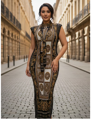 Plus Size, Women's Plus Size Elegant Printed Maxi Dress
