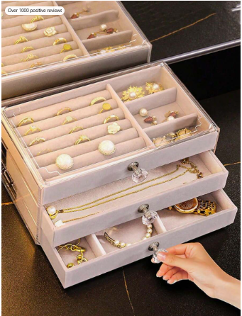 1pc 7/5/3/1 Layer Velvet Jewelry Box, Drawer Style Jewelry Box For Rings, Earrings, Transparent Plastic And Velvet Drawers Jewelry Storage Box, Elegant Ring, Necklace, Bracelet, Earring And Pendant Organizer, Fashionable Crystal Knob Display Stand, Luxury