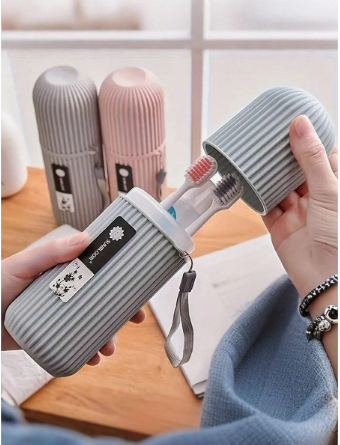 Portable Travel Toothbrush And Toothpaste Storage Box With Hanging Rope, Travel Toothbrush Case Suitable For Camping, Business Trips, Home Use, Multifunctional Portable Travel Toiletry Storage Cup, Essential Travel Item And Bathroom Accessory, Home Daily 