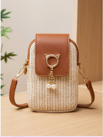 New European And American Style Woven Crossbody Vacation Grass Bag, Fashionable Portable Storage Bag, Simple Woven Shoulder Bag, Beach Bag,Straw Bag