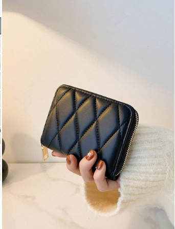 1pc Solid Color Soft Leather-Like PU Material Quilted Zipper Wallet, Suitable For Women's Daily Use And Gift