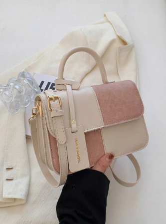 Square Dual-Color Handbag Accessory, Fashionable Patchwork Texture Handbag, Commuting Stylish Shoulder Crossbody Bag, Small Square Bag, Women's Bag With Patchwork Texture Personalized Contrast Color Flap Small Square Ladies Bag Retro