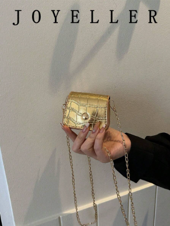 Mini Crocodile Embossed Handbag, Solid Color Chain Shoulder Bag