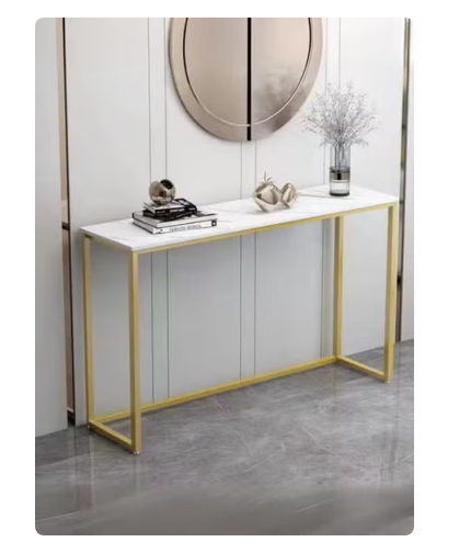 Console Table for Entryway Faux Marble Table with Golden Frame for Living Room Office