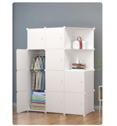 10 Cube Storage Cabinet Portable Wardrobe Closet with Hanging Rod, Modular Clothes Organizer Armoire with Shelves, Large Capacity Space Saving Closet for Bedroom Home