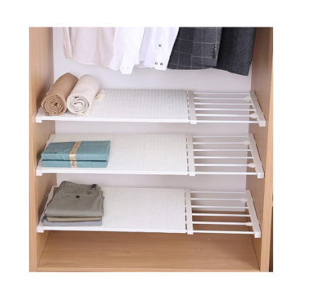 Wardrobe Tension Rack and Rod Extendable Adjustable Storage Shelf Separator Cabinet Divider Wardrobe Shoe Wardrobe Organizer DIY Bedroom 24cm Wide Adjustable Length 75-120cm
