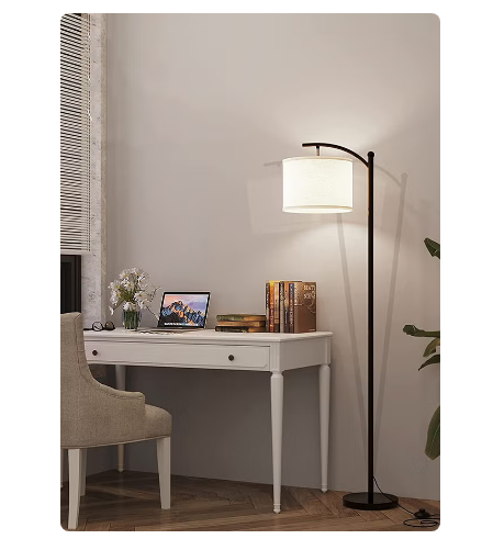 Modern Retro Atmosphere Standing Floor Lamp LED Three-Color Adjustable Hanging Linen Lampshade