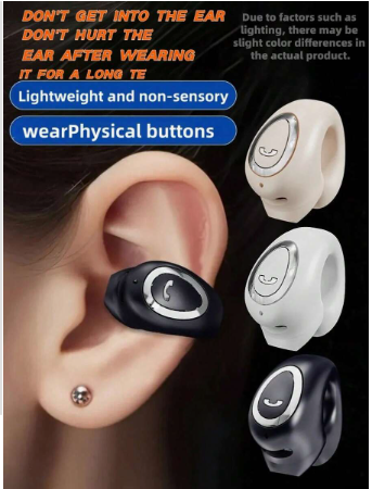 Clip-On Wireless Earphones, Lightweight, Extra-Long Battery Life, Mini Wireless Noise Cancelling Earphones, Unisex, Compatible With Smartphones
