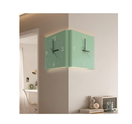 Double Sided Corner Clock, Sensor Luminous Corner Wall Clock with Numeral Scale, Silent Battery Operated for Bedroom Living Room Home Decor