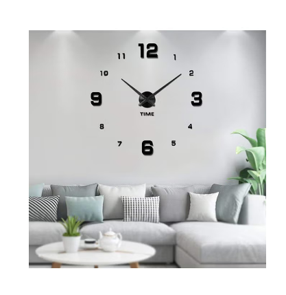 3D Wall Clock With Mirror Number Stickers Black 39x39inch