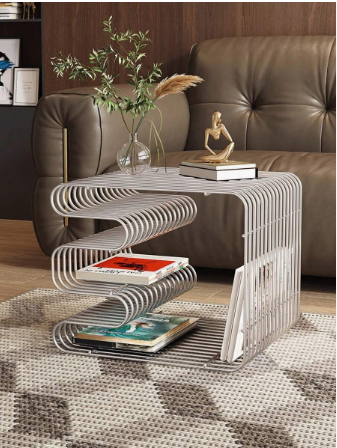 1PC Space-Saving Modern Minimalist Side Table Frame - Thickened Metal Hollow Line Structure, No Assembly Required For Living Room, Bedroom, Home Office, Can Hold Books, Magazines, Decorative Items; Stable Floor Standing / Wall Decor Dual Use, Vintage Room