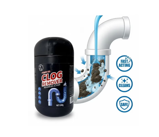 Advanced Power Gel Drain Clog Remover Professional Strength Clears Blocked Pipes Dissolves Hair Oil Grease Works Fast Safe On PVC Metal Kitchen Bathroom Drains Easy Pour Bottle 220g Formula Reliable