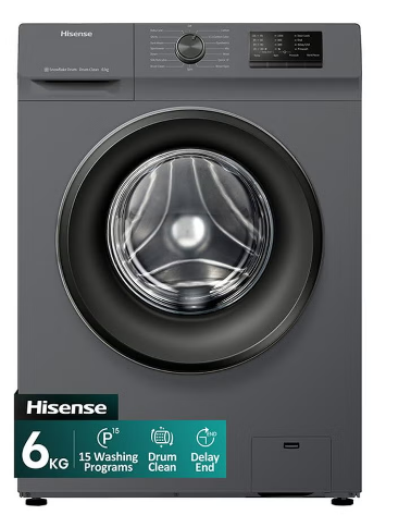 6 Kg Front Loading Washing Machine, Free Standing, 1000 RPM 220 W WFVC6010T Grey/White/Clear