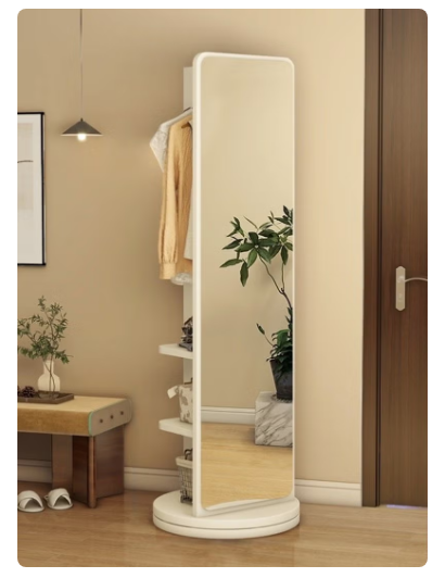 Full length Mirror Swivel Solid Wood Frame Bedroom Floor Mirror Rotating Solid Wood Dressing Mirror Cabinet with Storage