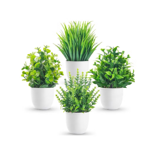 4 Packs Fake Plants Small Artificial Faux Plants Indoor for Home Office Farmhouse Bathroom Decor