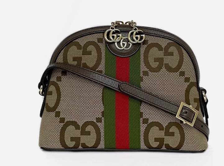 Gucci Shoulder Bag, Beige Brown GG Web Stripe Double G 499621 Jumbo GG Canvas