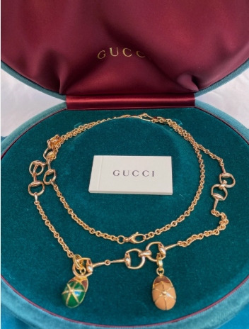 MAGNIFICENT GUCCI BRAND NEW 18K GOLD ENAMELED NECKLACE W BAG & BOX 'MUST SEE'