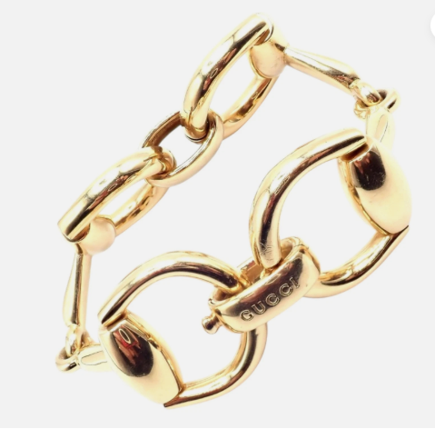 Authentic! Gucci Equestrian 18k Yellow Gold Large Horsebit Link Bracelet