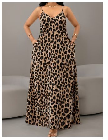 Elegant Leopard Print Slingback Dress 